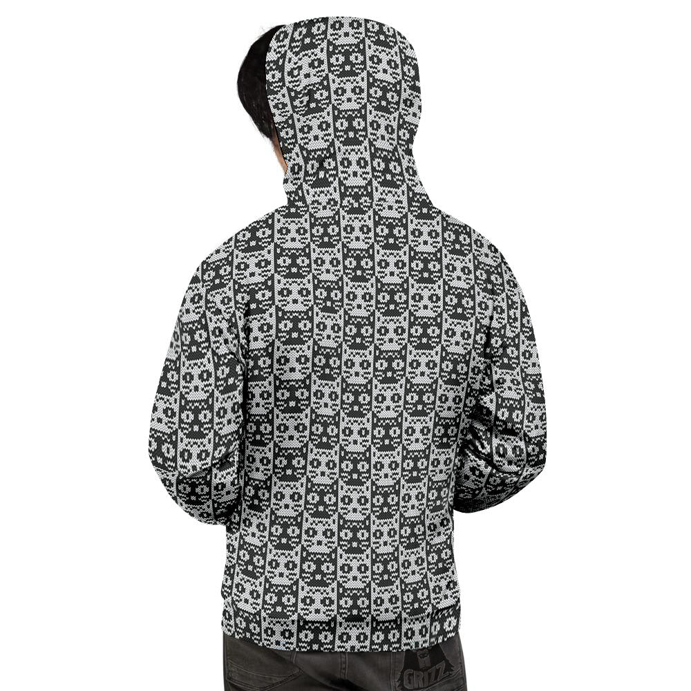 Knitted Black Cat Print Pattern Men's Hoodie-grizzshop