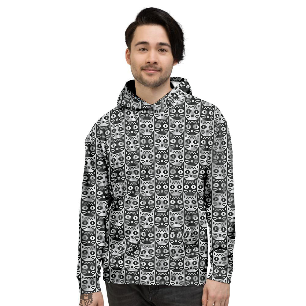 Knitted Black Cat Print Pattern Men's Hoodie-grizzshop