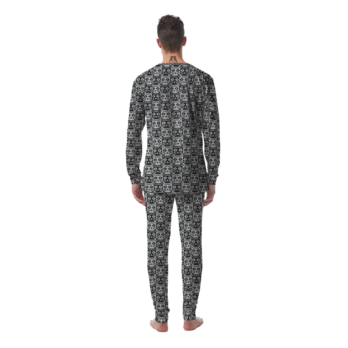 Knitted Black Cat Print Pattern Men's Pajamas-grizzshop