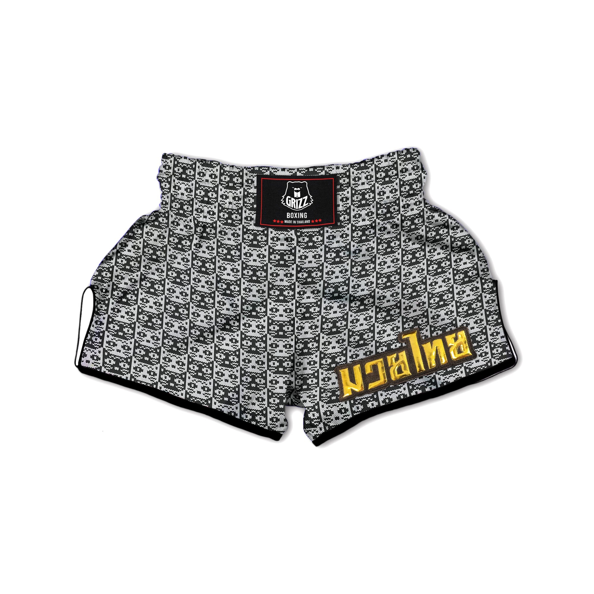 Knitted Black Cat Print Pattern Muay Thai Boxing Shorts-grizzshop