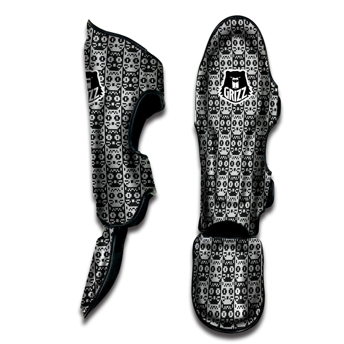 Knitted Black Cat Print Pattern Muay Thai Shin Guards-grizzshop