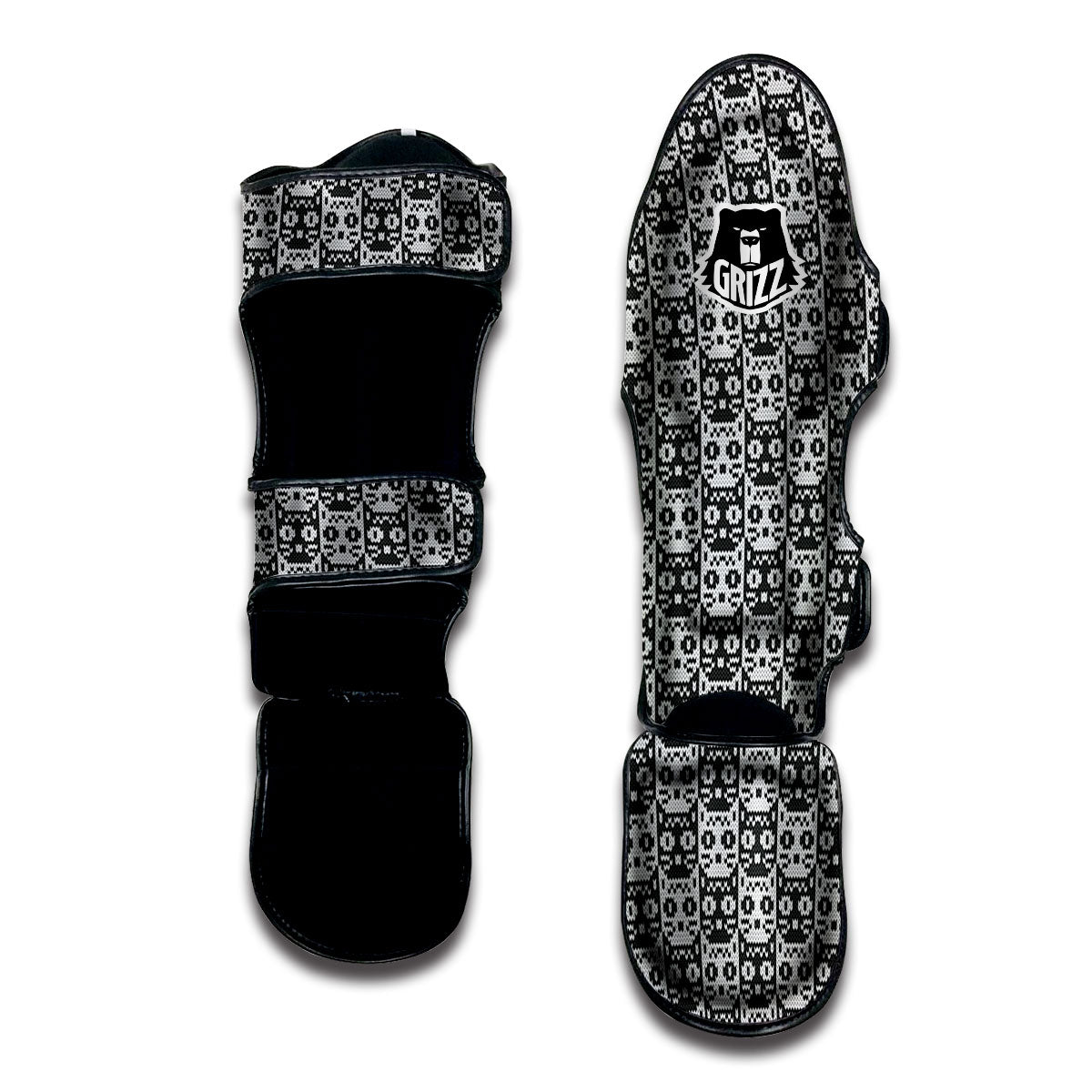 Knitted Black Cat Print Pattern Muay Thai Shin Guards-grizzshop