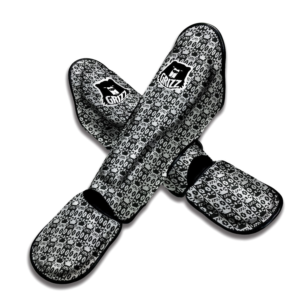 Knitted Black Cat Print Pattern Muay Thai Shin Guards-grizzshop