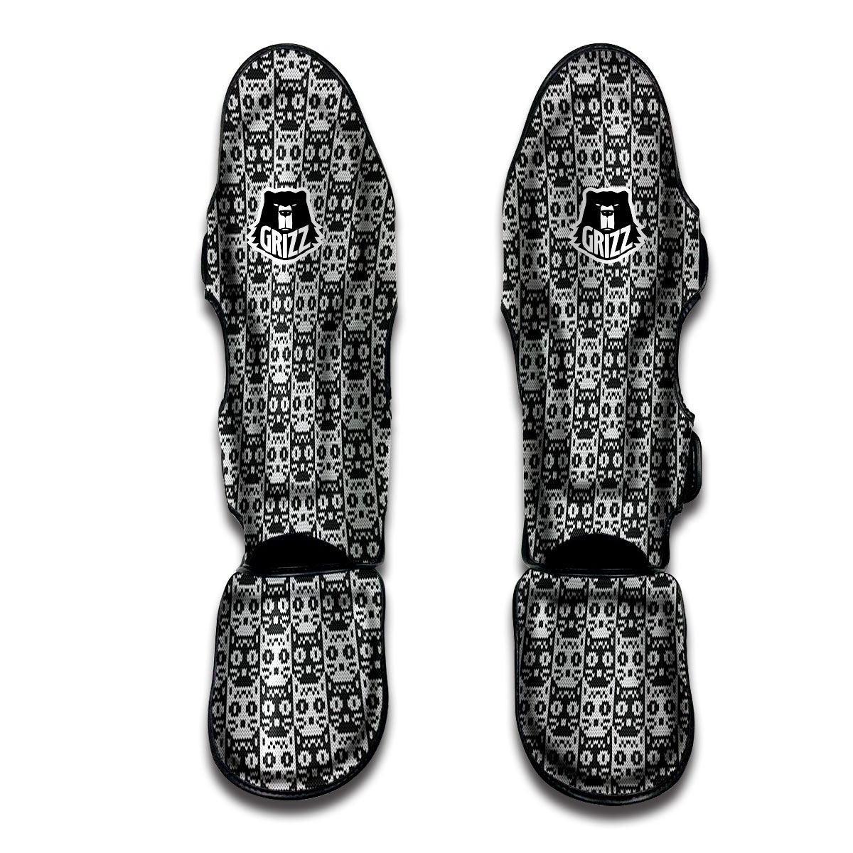 Knitted Black Cat Print Pattern Muay Thai Shin Guards-grizzshop
