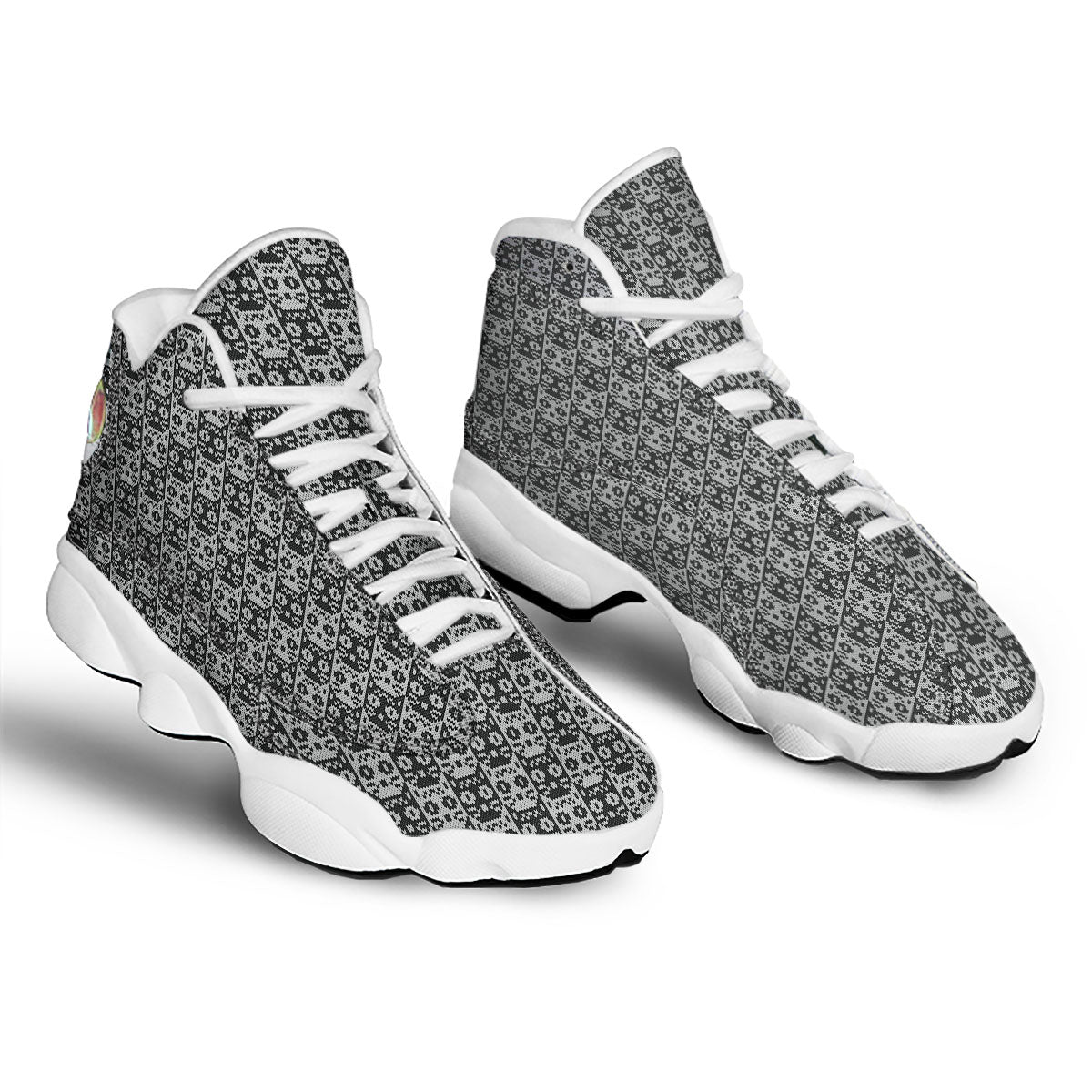 Knitted Black Cat Print Pattern White Basketball Shoes-grizzshop