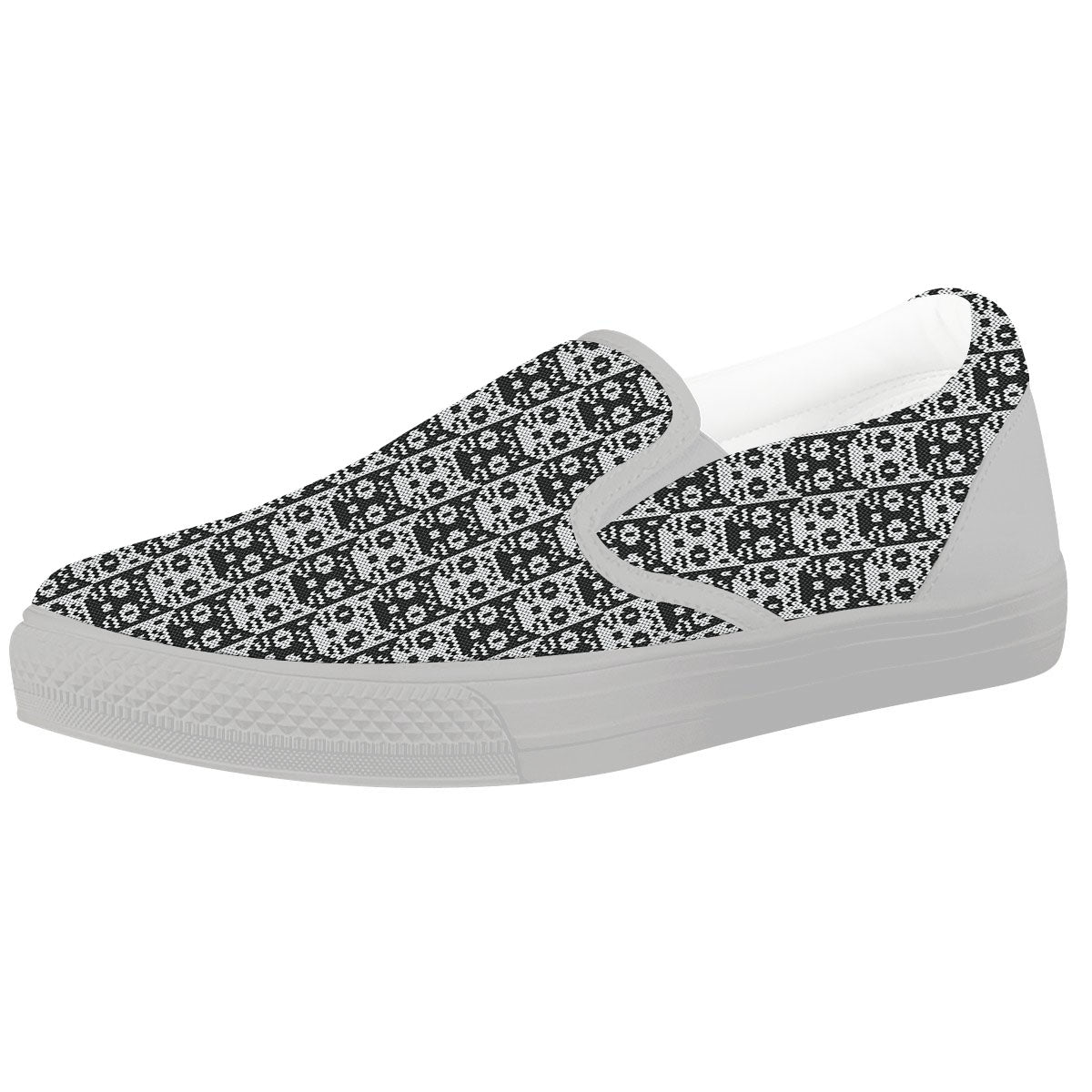 Knitted Black Cat Print Pattern White Slip On Shoes-grizzshop