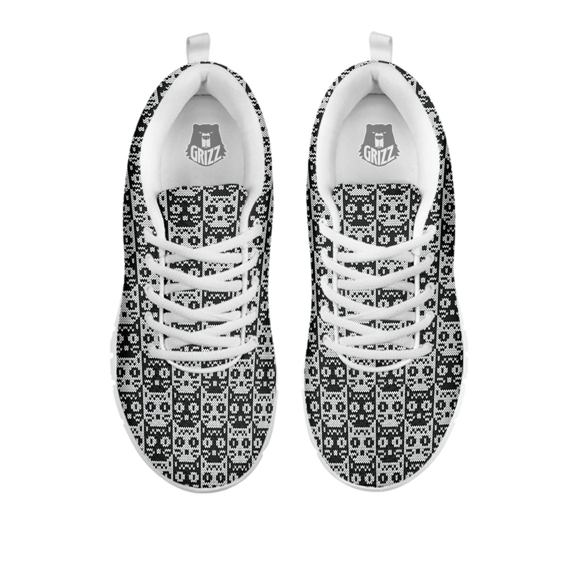 Knitted Black Cat Print Pattern White Sneaker-grizzshop