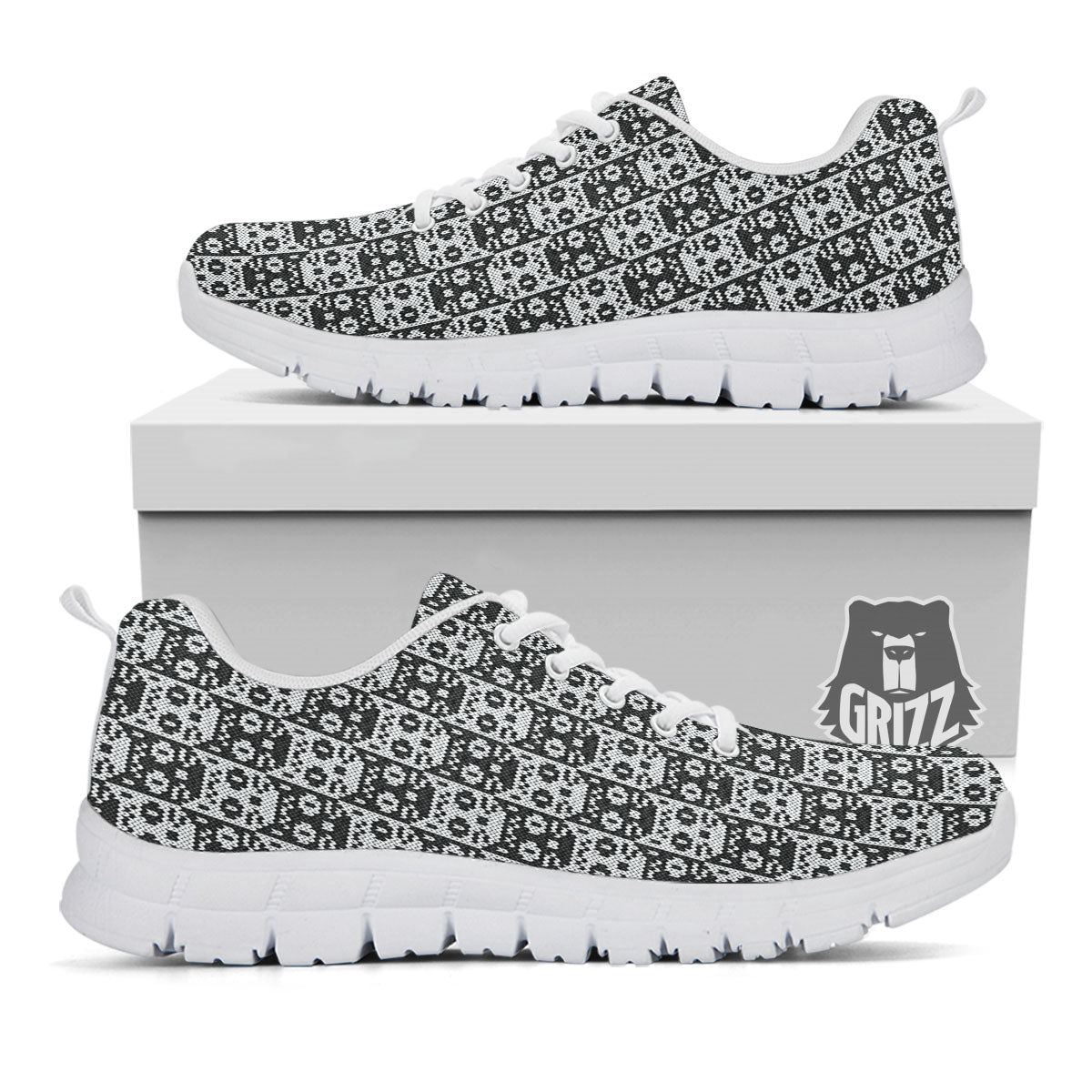 Knitted Black Cat Print Pattern White Sneaker-grizzshop