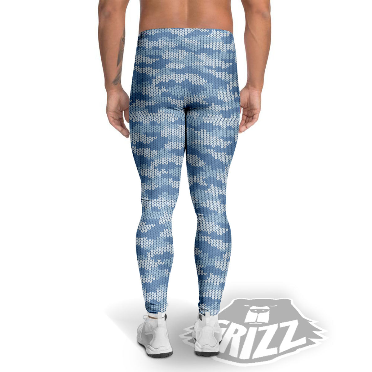 Knitted Blue Camouflage Print Pattern Men's Leggings-grizzshop