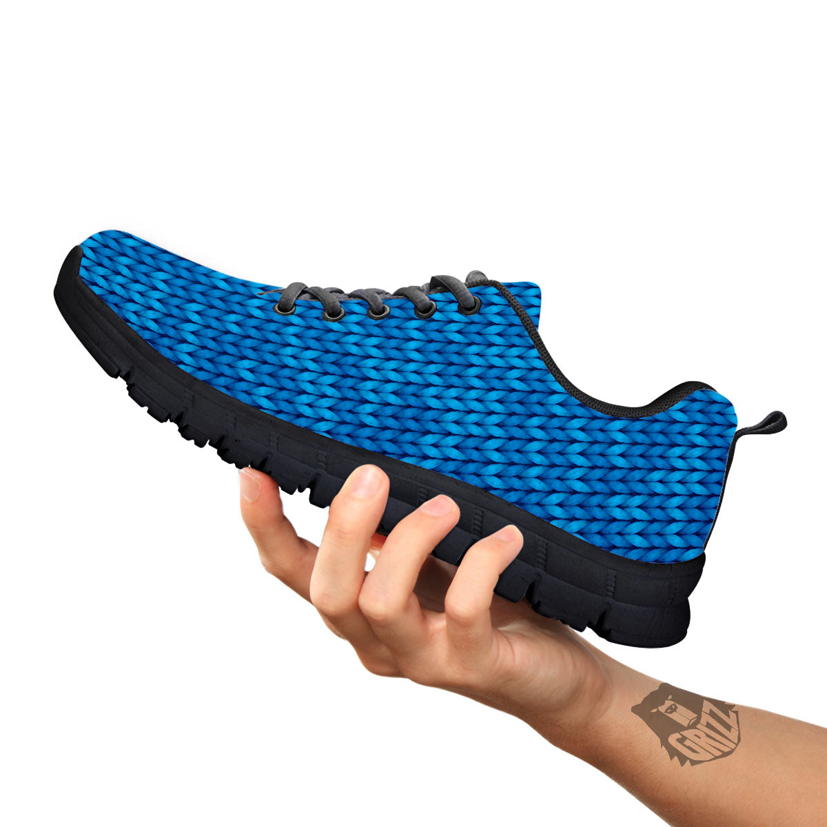 Knitted Blue Print Pattern Black Sneaker-grizzshop