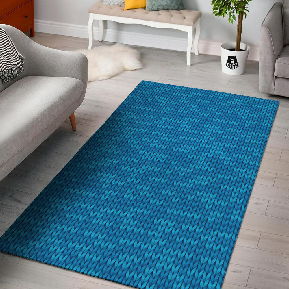 Knitted Blue Print Pattern Floor Mat-grizzshop