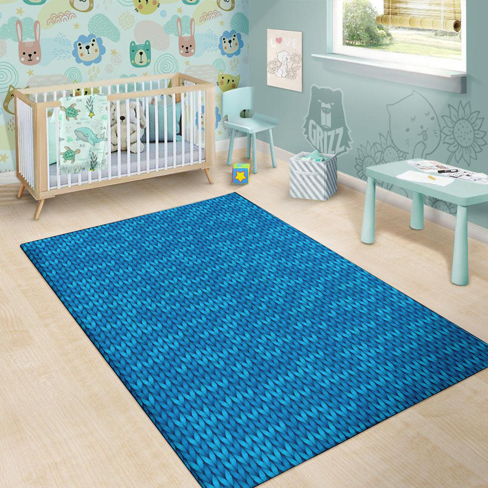 Knitted Blue Print Pattern Floor Mat-grizzshop