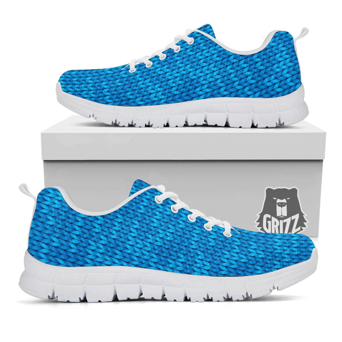 Knitted Blue Print Pattern White Sneaker-grizzshop