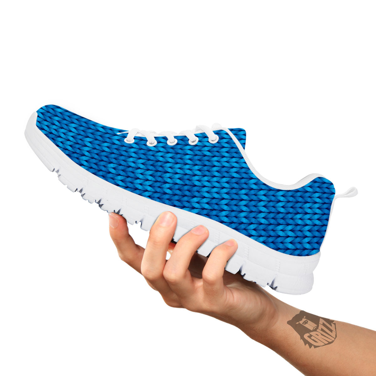 Knitted Blue Print Pattern White Sneaker-grizzshop