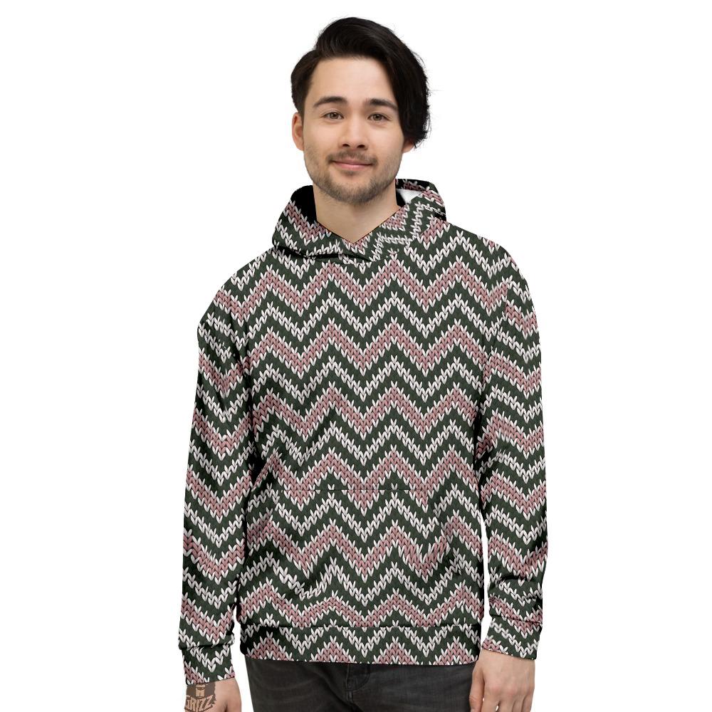 Knitted Chevron Vintage Print Pattern Men's Hoodie-grizzshop