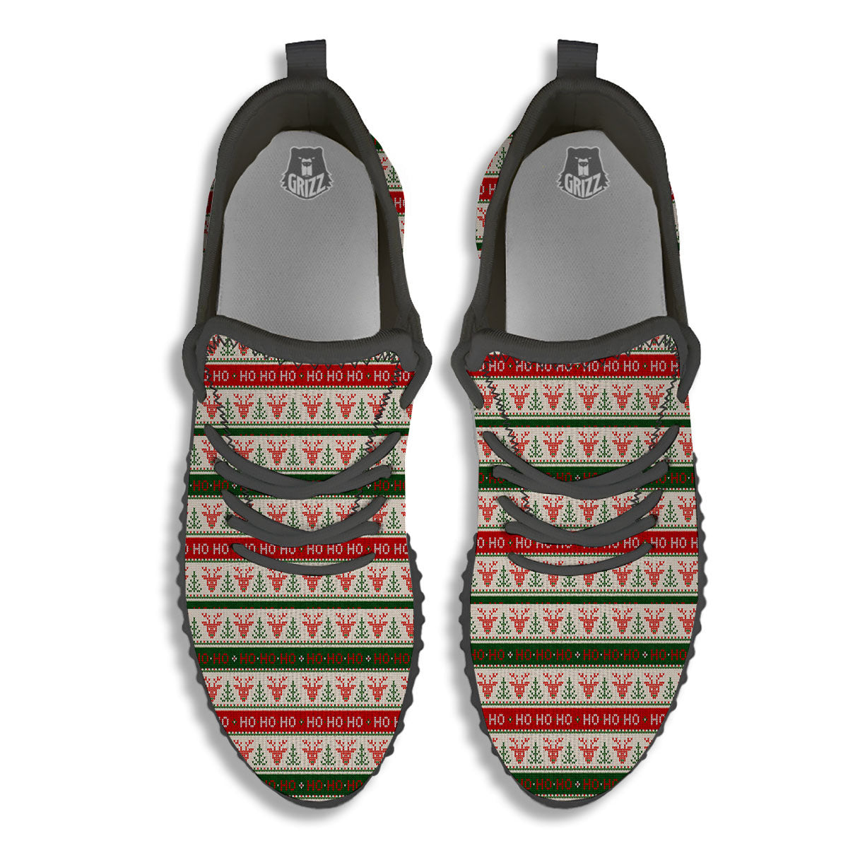Knitted Christmas Print Pattern Black Walking Shoes-grizzshop