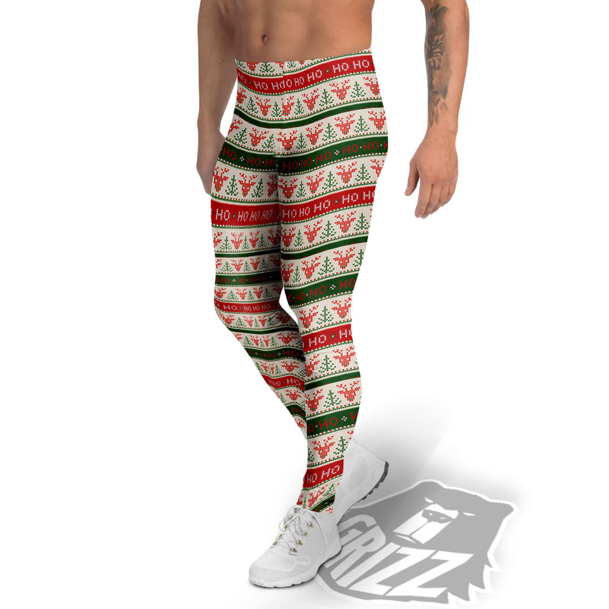 Knitted Christmas Print Pattern Men's Leggings-grizzshop