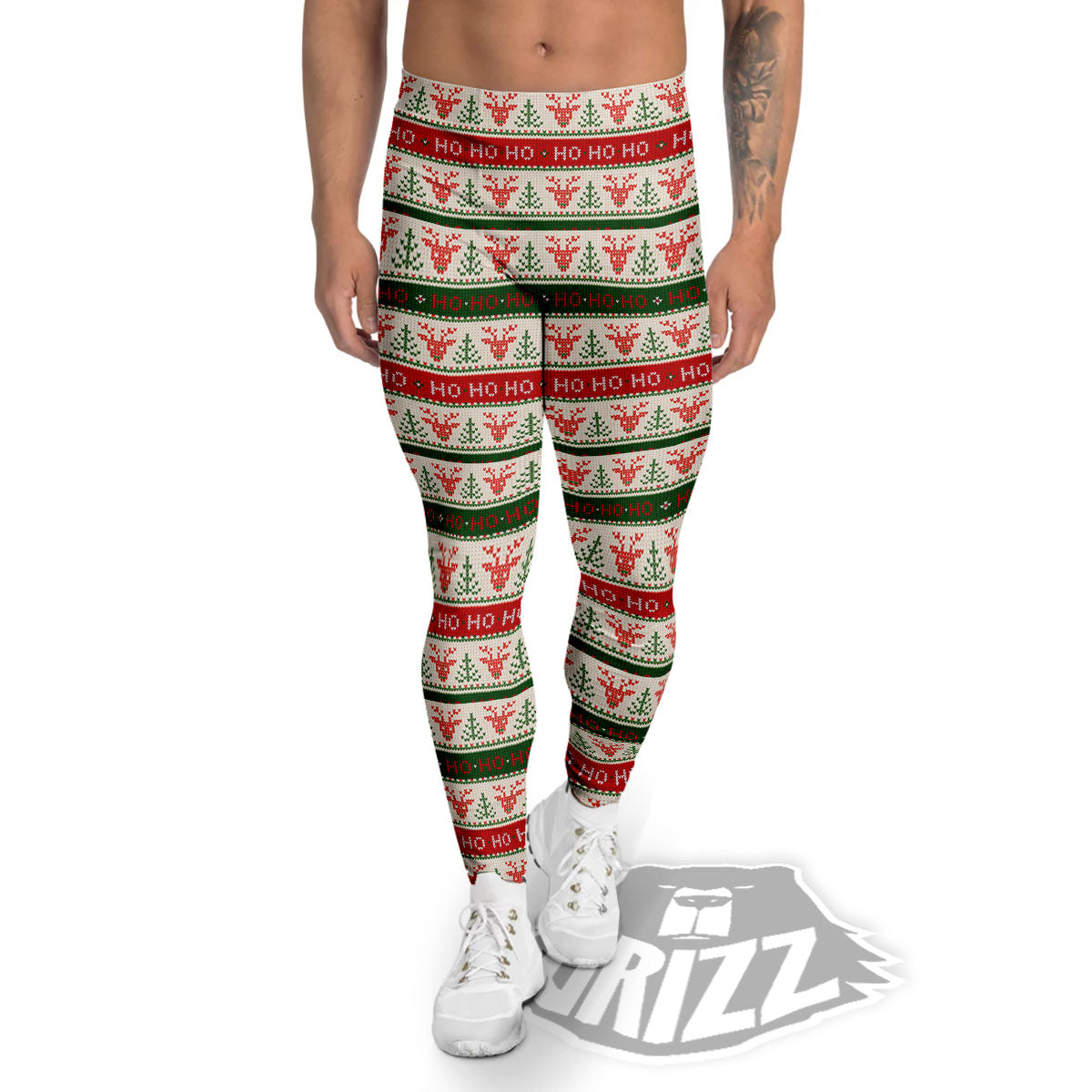 Knitted Christmas Print Pattern Men's Leggings-grizzshop