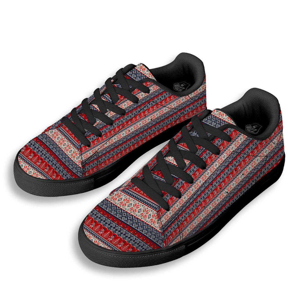 Knitted Christmas Snowman Print Pattern Black Low Top Sneakers-grizzshop