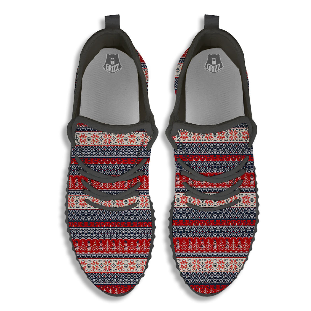 Knitted Christmas Snowman Print Pattern Black Walking Shoes-grizzshop