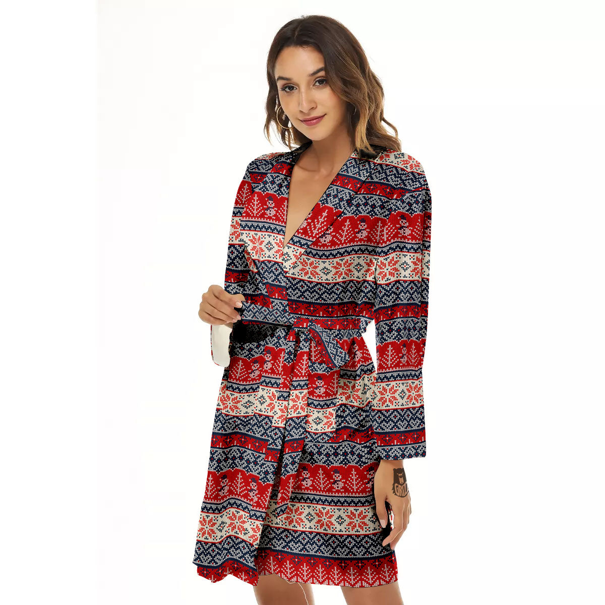 Knitted Christmas Snowman Print Pattern Women's Robe-grizzshop