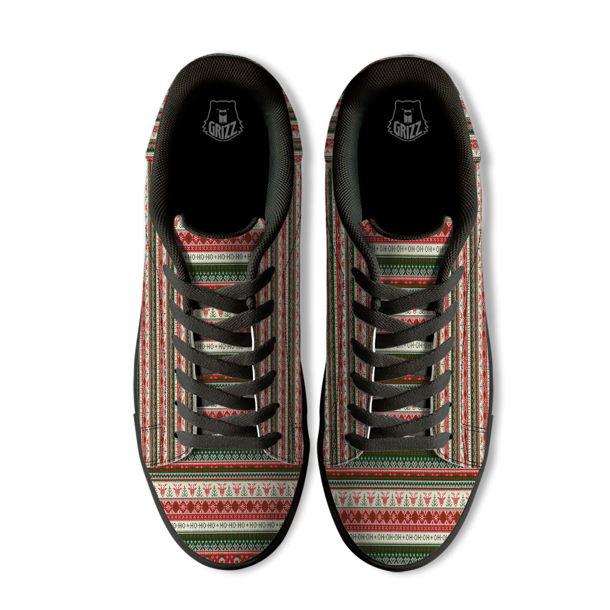 Knitted Christmas Tree Print Pattern Black Low Top Sneakers-grizzshop