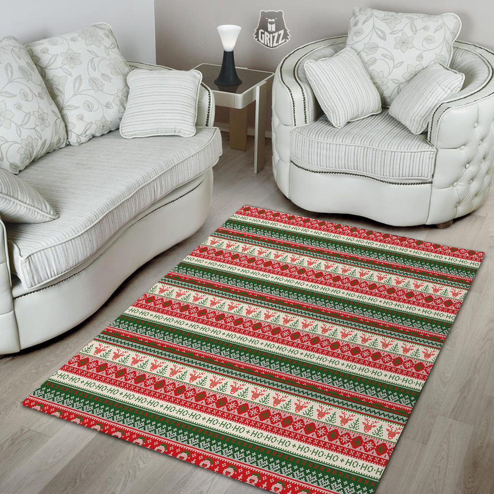 Knitted Christmas Tree Print Pattern Floor Mat-grizzshop