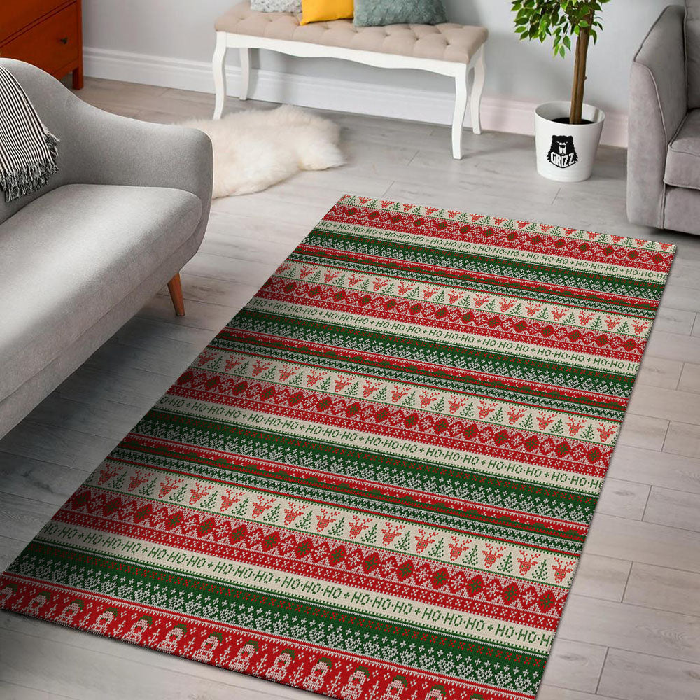 Knitted Christmas Tree Print Pattern Floor Mat-grizzshop