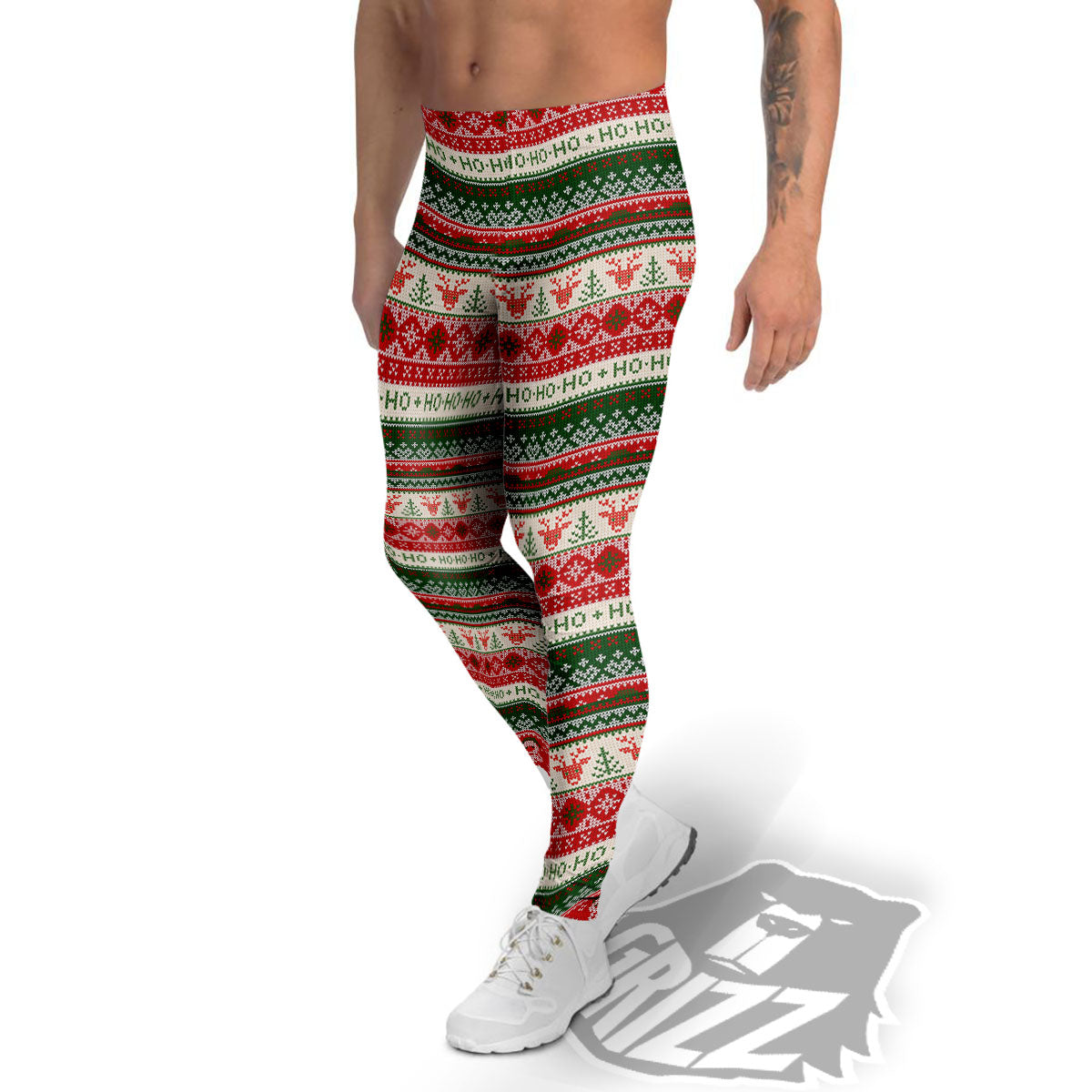 Knitted Christmas Tree Print Pattern Men's Leggings-grizzshop