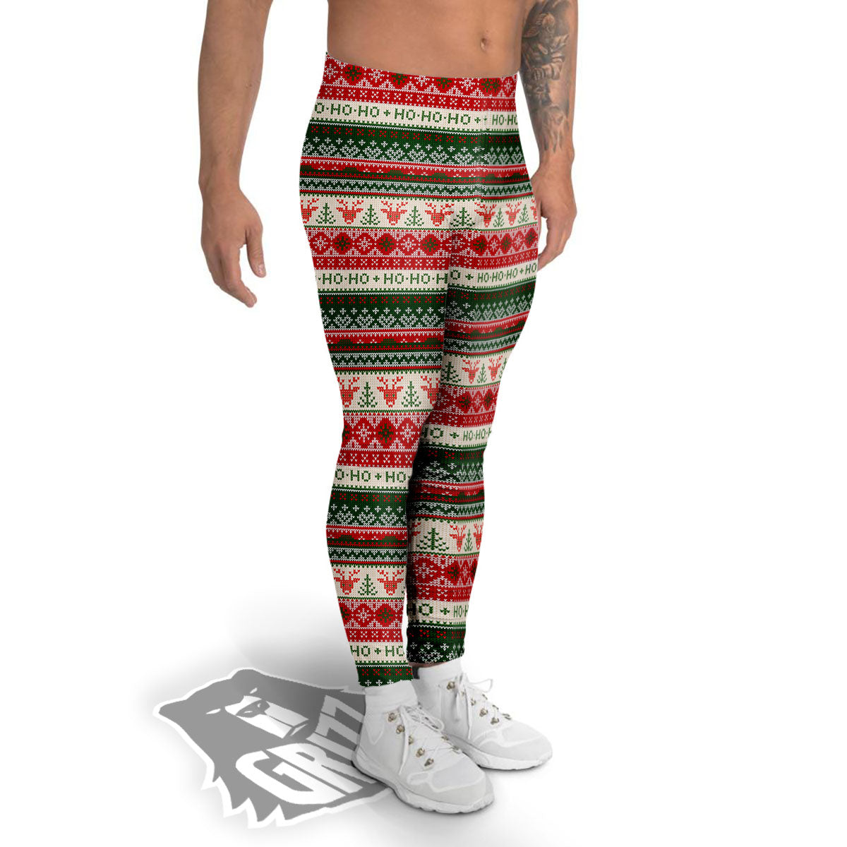 Knitted Christmas Tree Print Pattern Men's Leggings-grizzshop