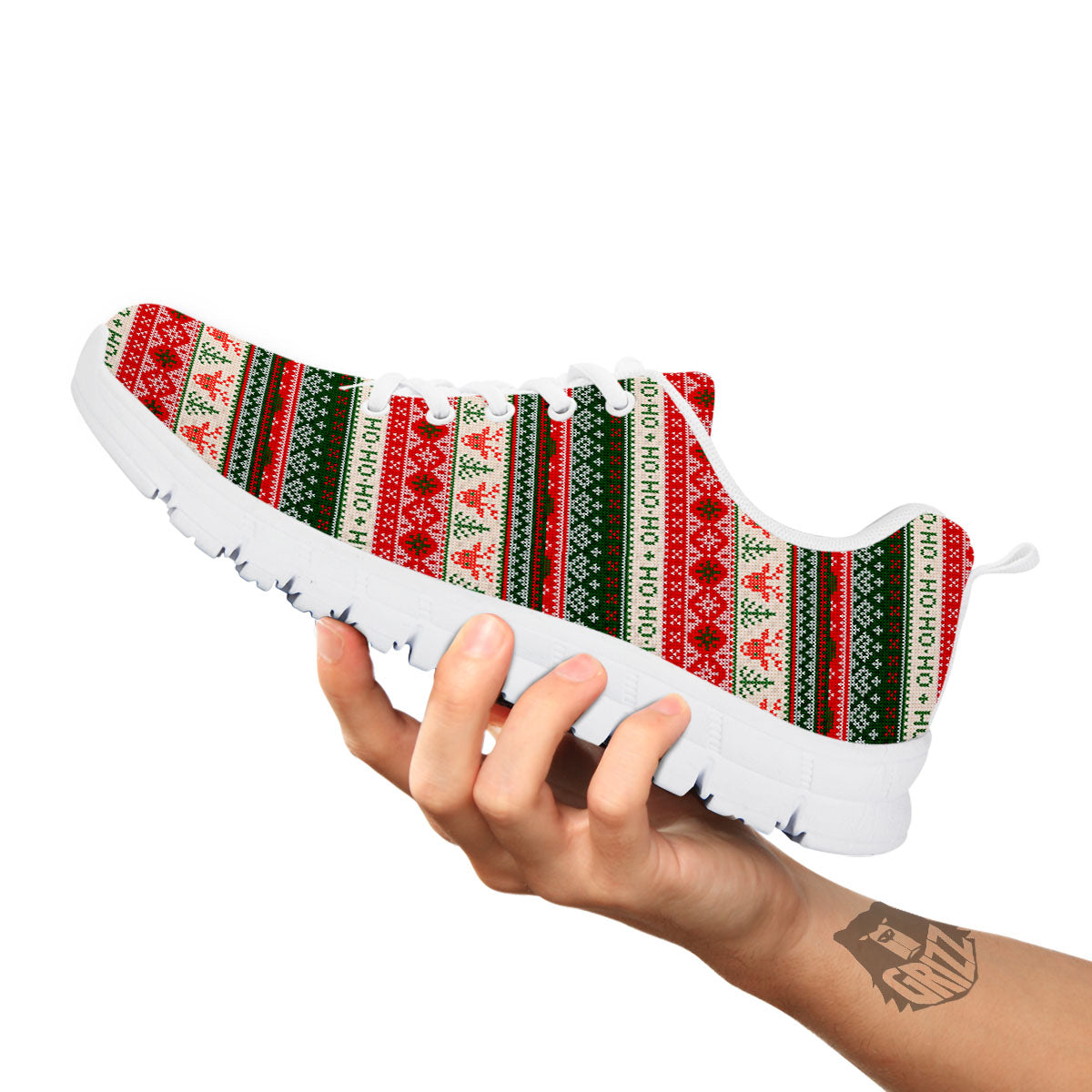 Knitted Christmas Tree Print Pattern White Sneaker-grizzshop