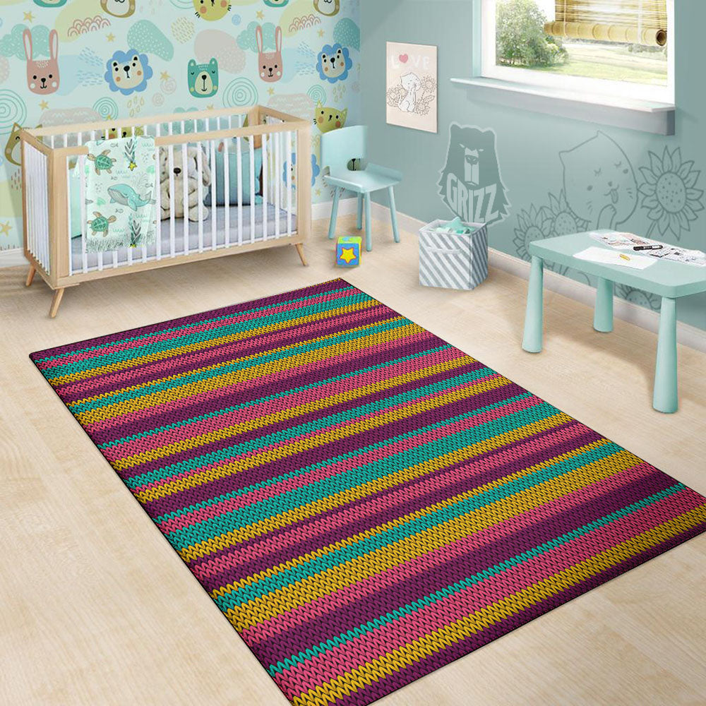 Knitted Colorful Print Pattern Floor Mat-grizzshop