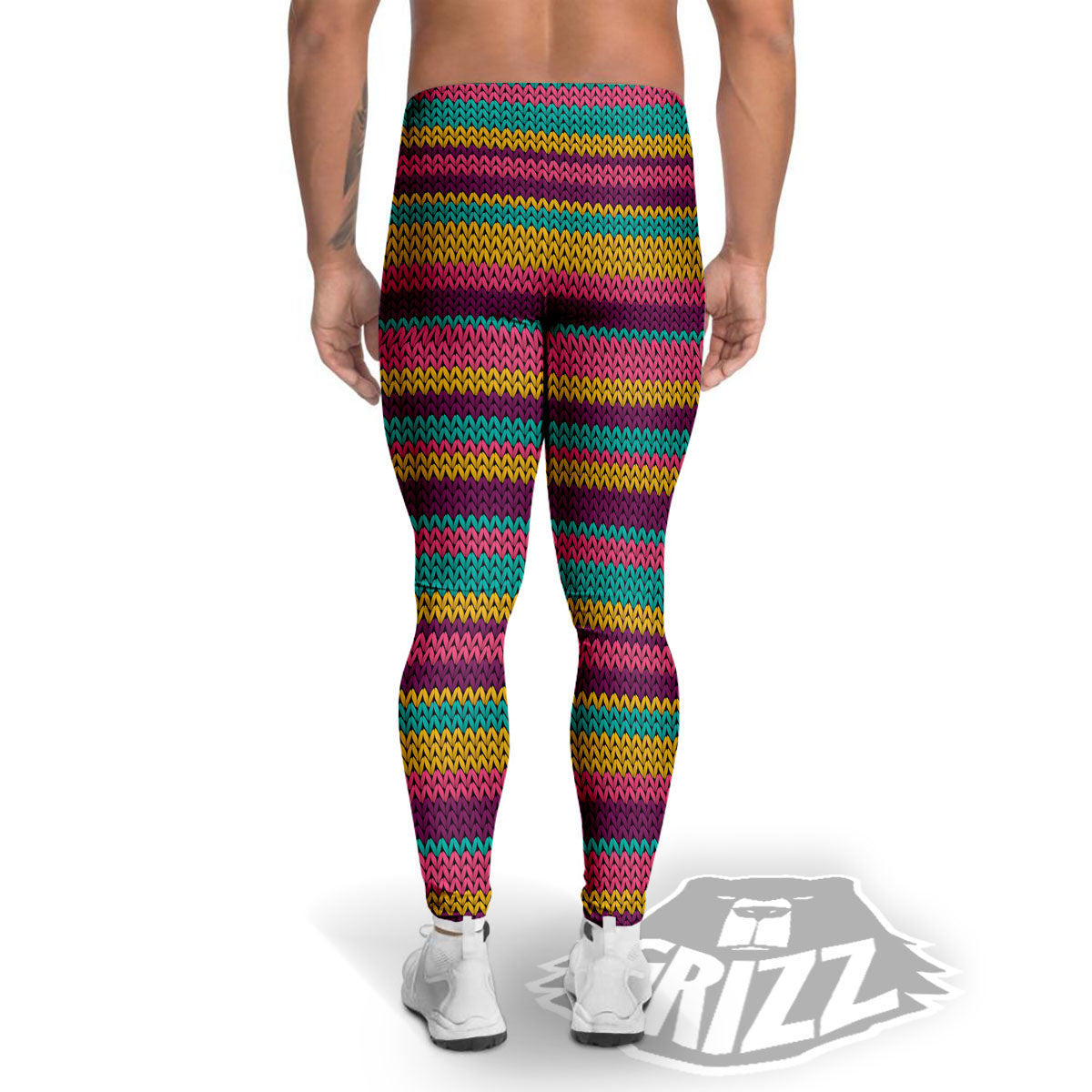 Knitted Colorful Print Pattern Men's Leggings-grizzshop
