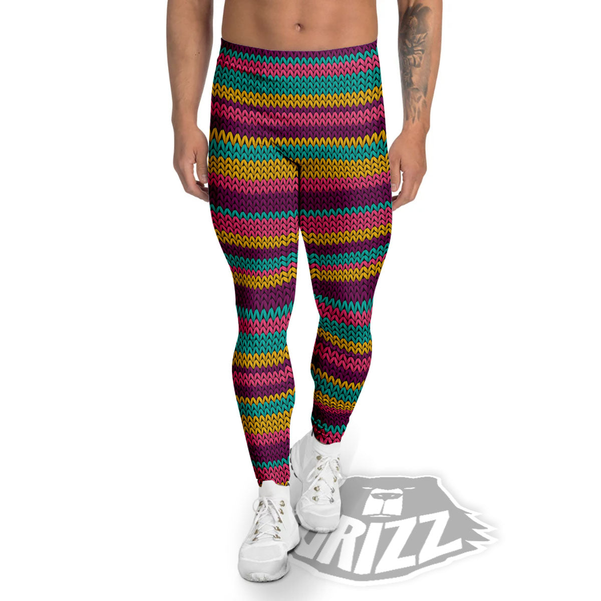 Knitted Colorful Print Pattern Men's Leggings-grizzshop