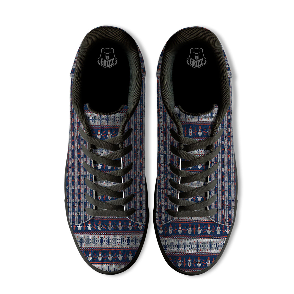 Knitted Cute Snowman Print Pattern Black Low Top Sneakers-grizzshop