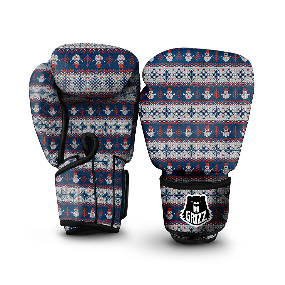 Knitted Cute Snowman Print Pattern Boxing Gloves-grizzshop