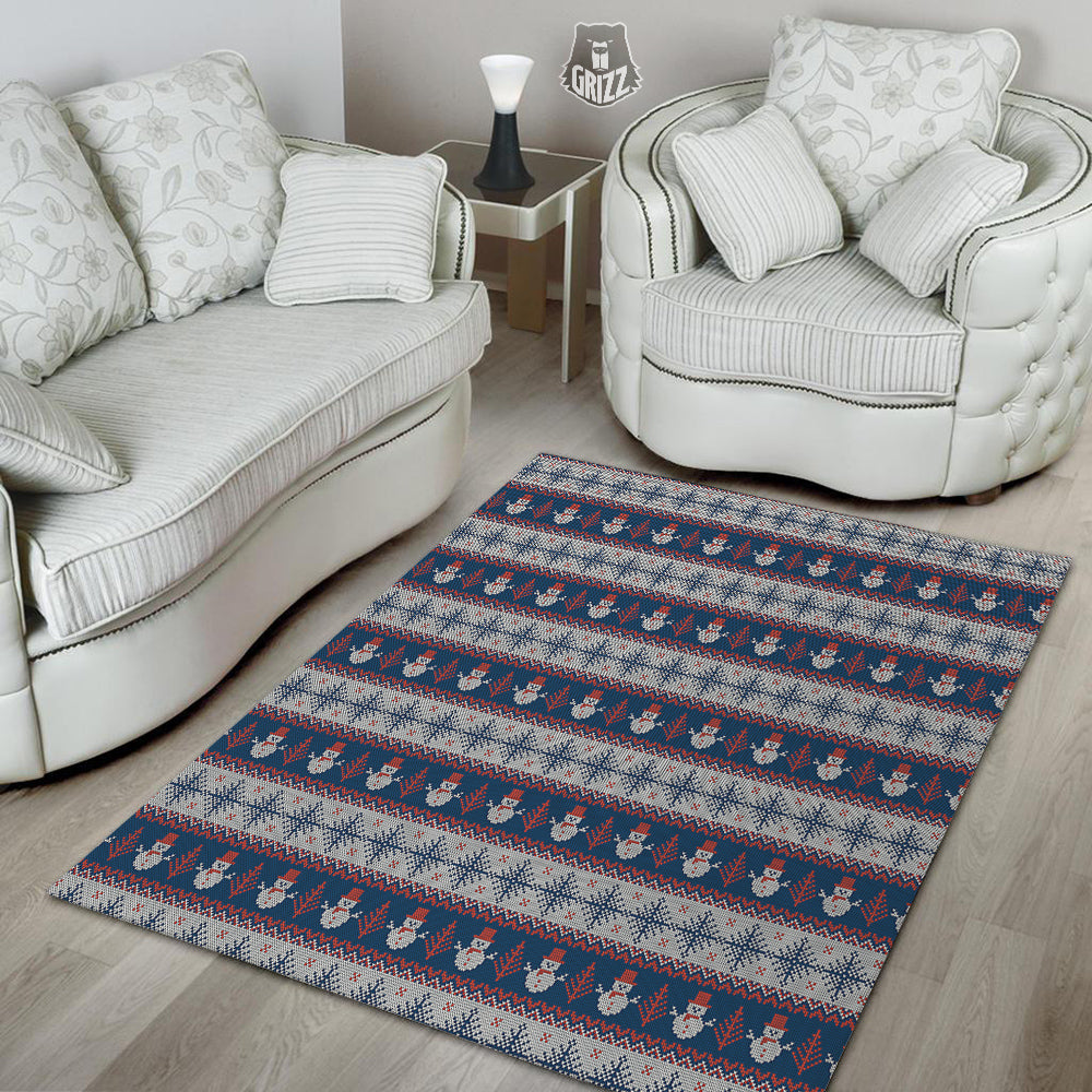 Knitted Cute Snowman Print Pattern Floor Mat-grizzshop