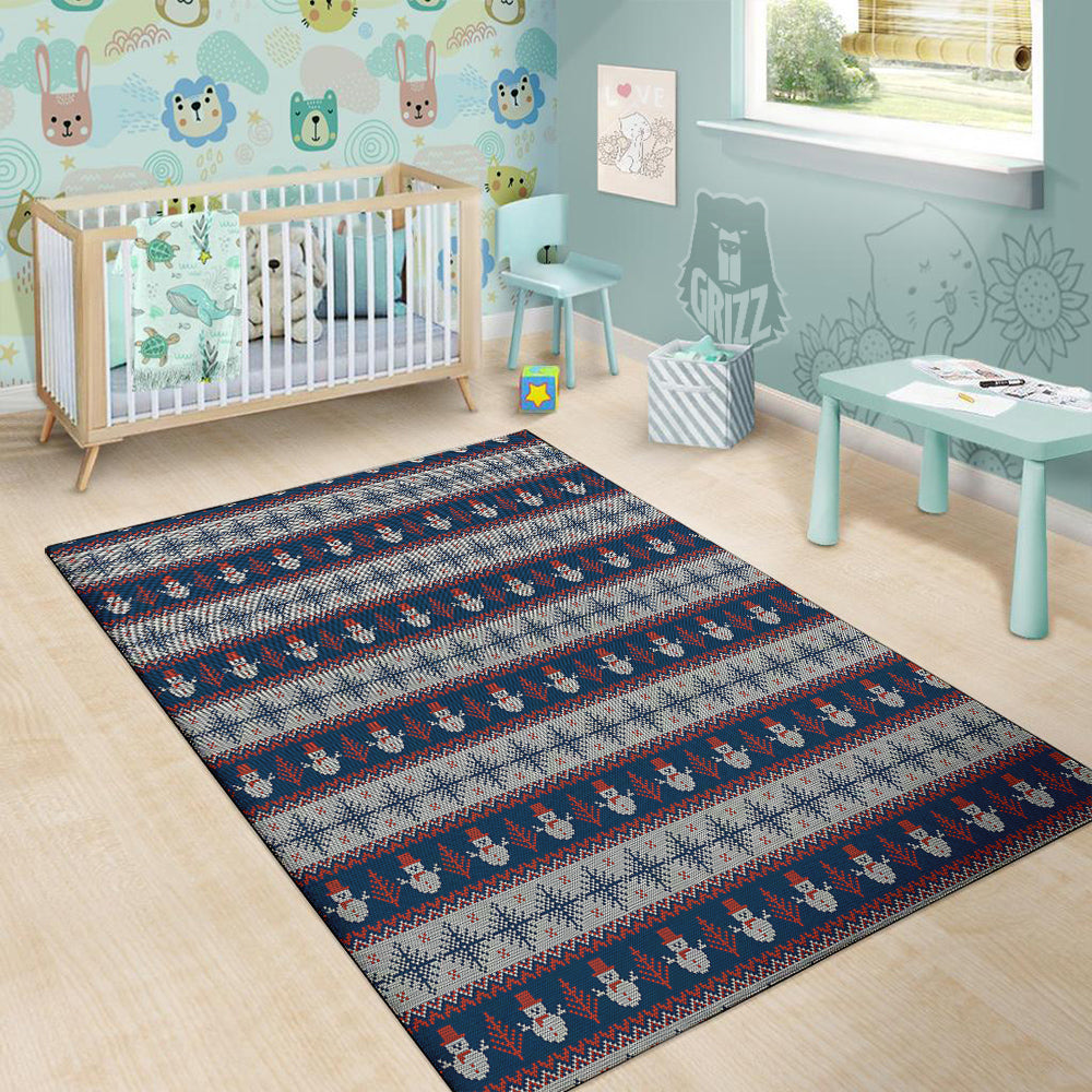 Knitted Cute Snowman Print Pattern Floor Mat-grizzshop