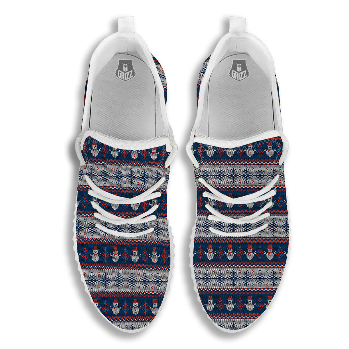 Knitted Cute Snowman Print Pattern White Walking Shoes-grizzshop