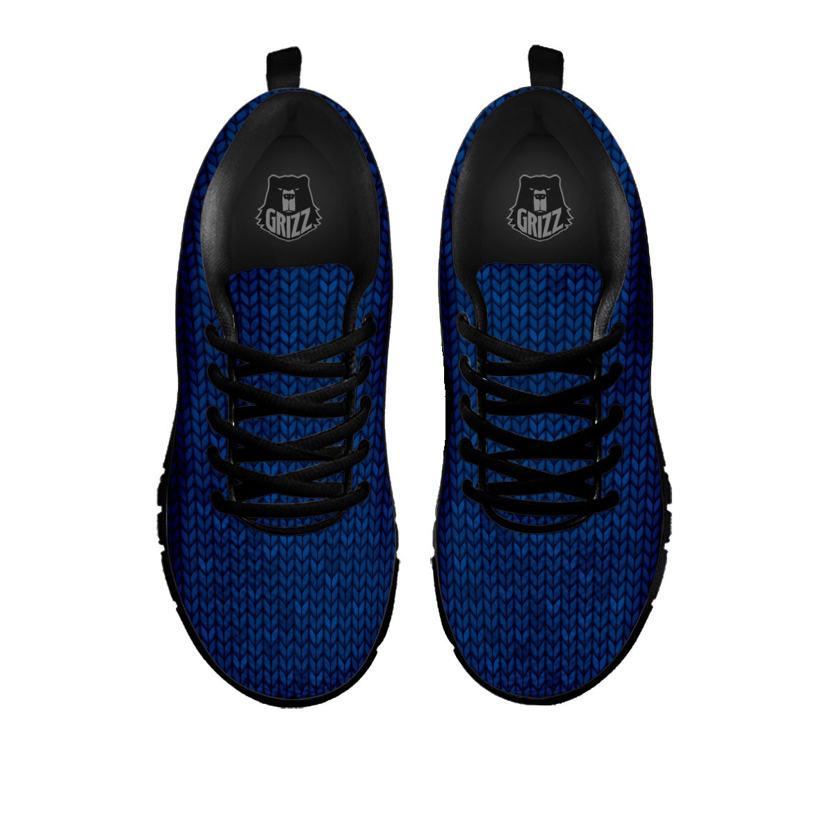 Knitted Deep Blue Print Pattern Black Sneaker-grizzshop