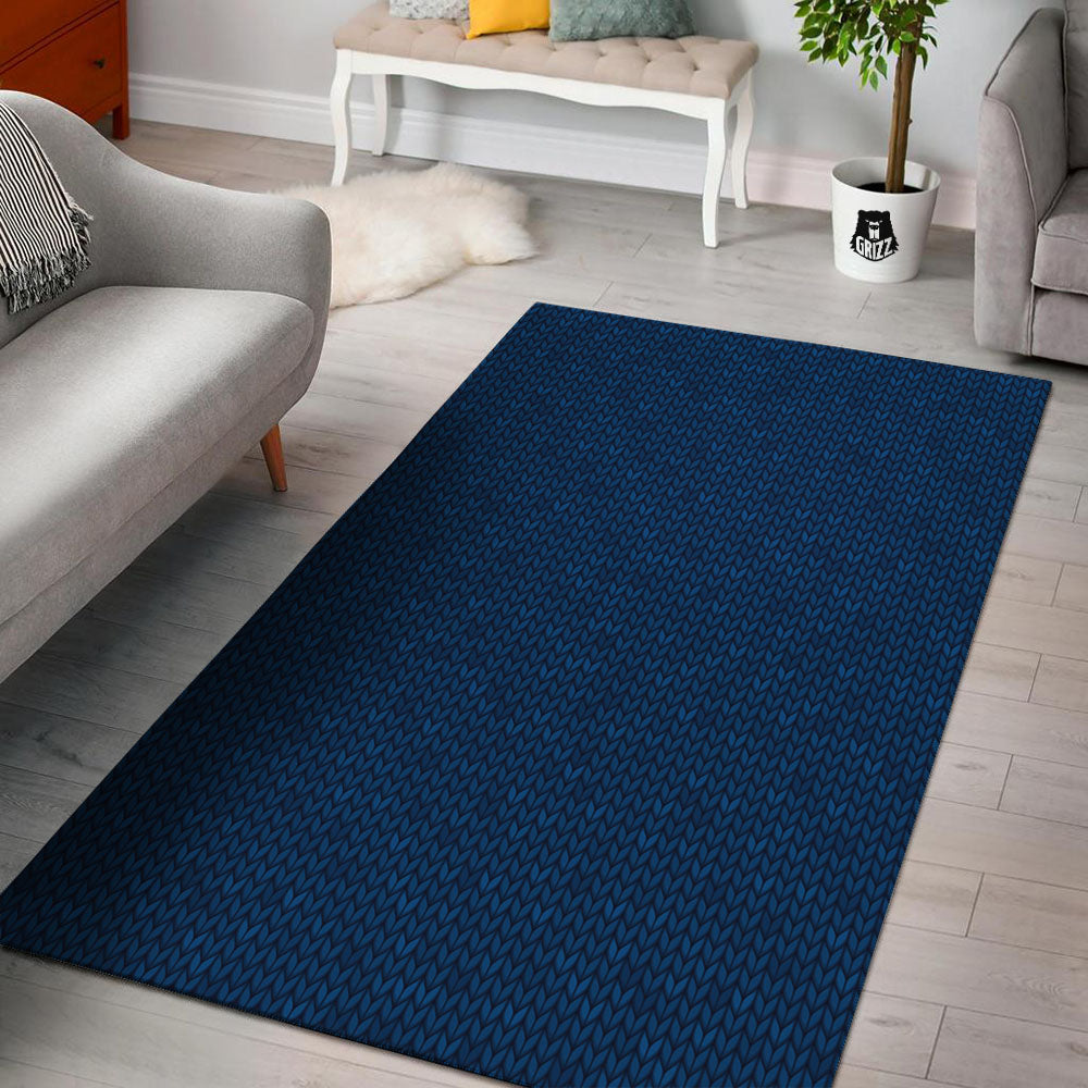 Knitted Deep Blue Print Pattern Floor Mat-grizzshop