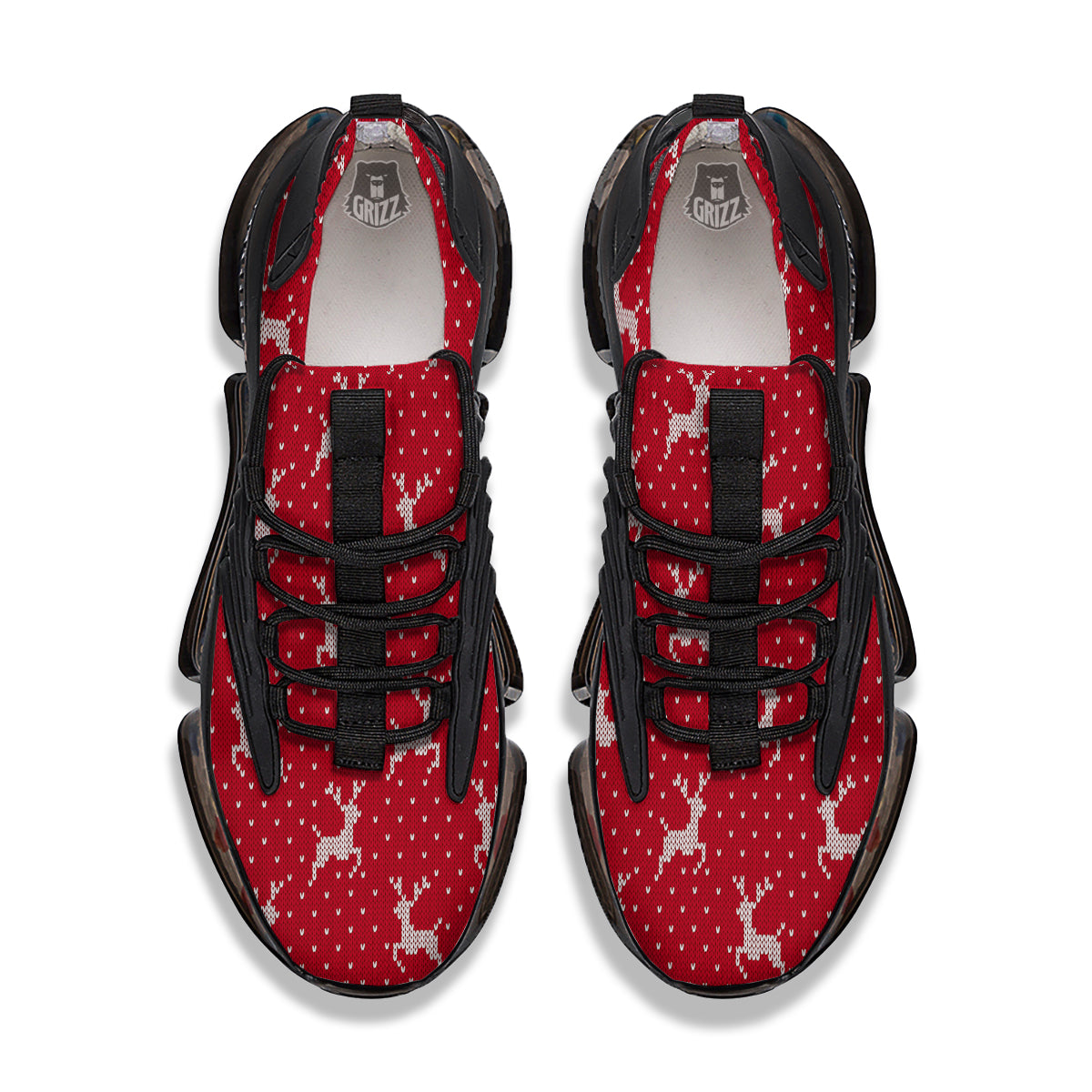 Knitted Deer Xmas Print Pattern Black Gym Shoes-grizzshop