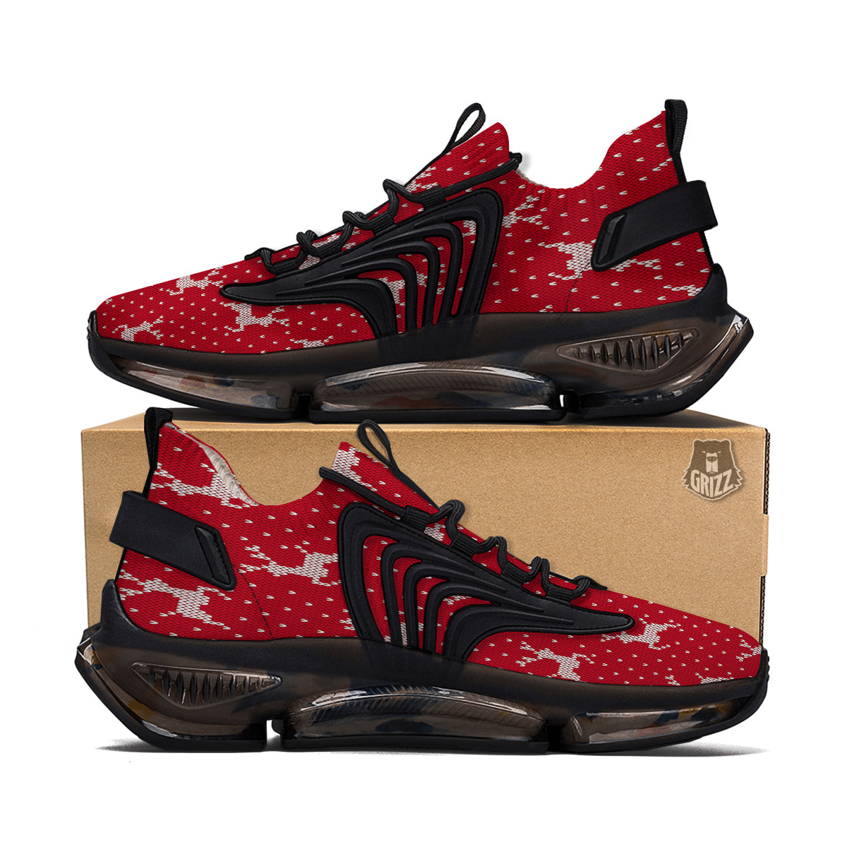 Knitted Deer Xmas Print Pattern Black Gym Shoes-grizzshop