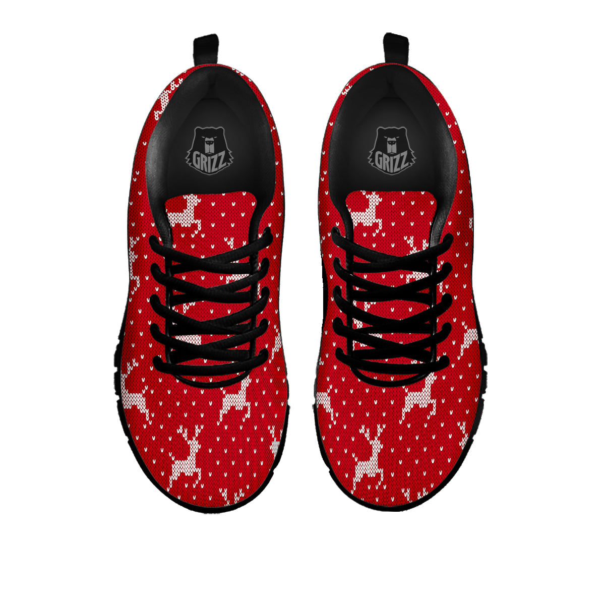 Knitted Deer Xmas Print Pattern Black Sneaker-grizzshop