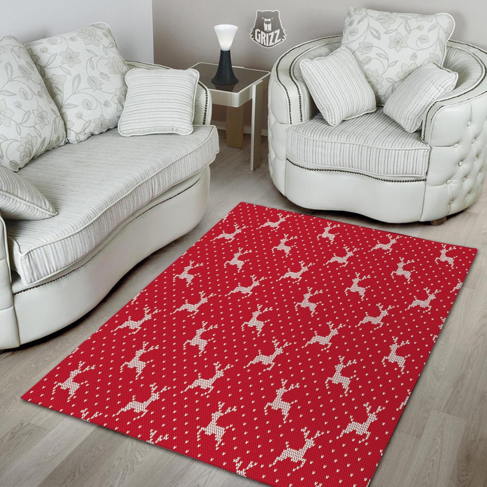 Knitted Deer Xmas Print Pattern Floor Mat-grizzshop