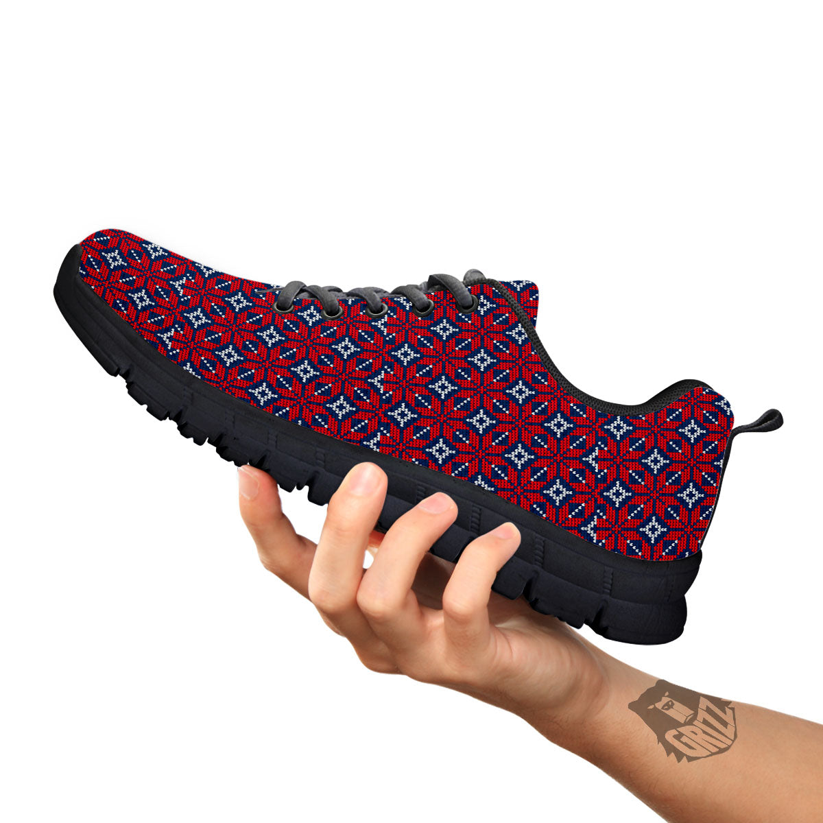 Knitted Flower Print Pattern Black Sneaker-grizzshop