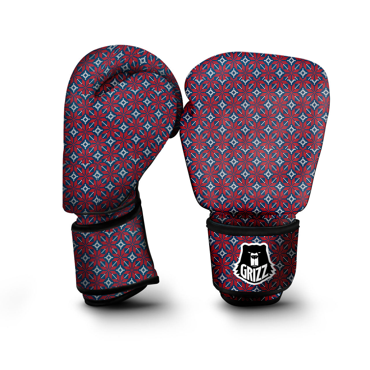 Knitted Flower Print Pattern Boxing Gloves-grizzshop