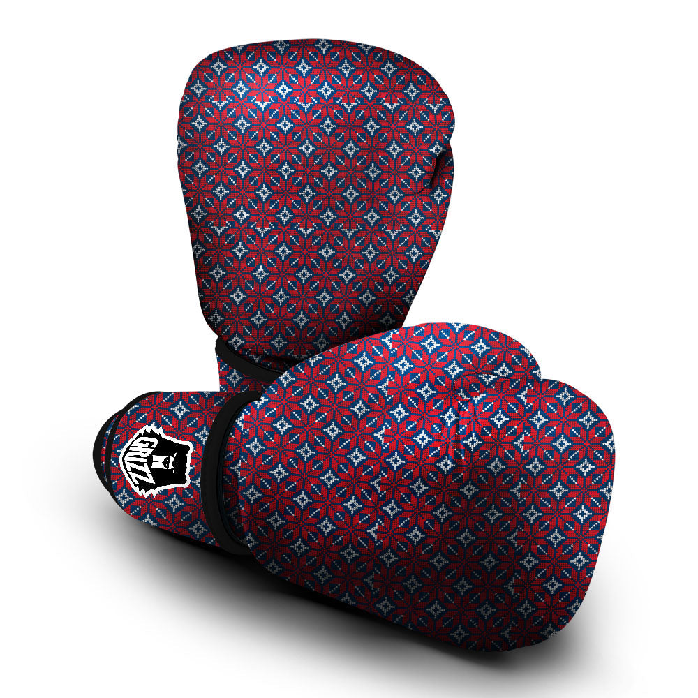 Knitted Flower Print Pattern Boxing Gloves-grizzshop