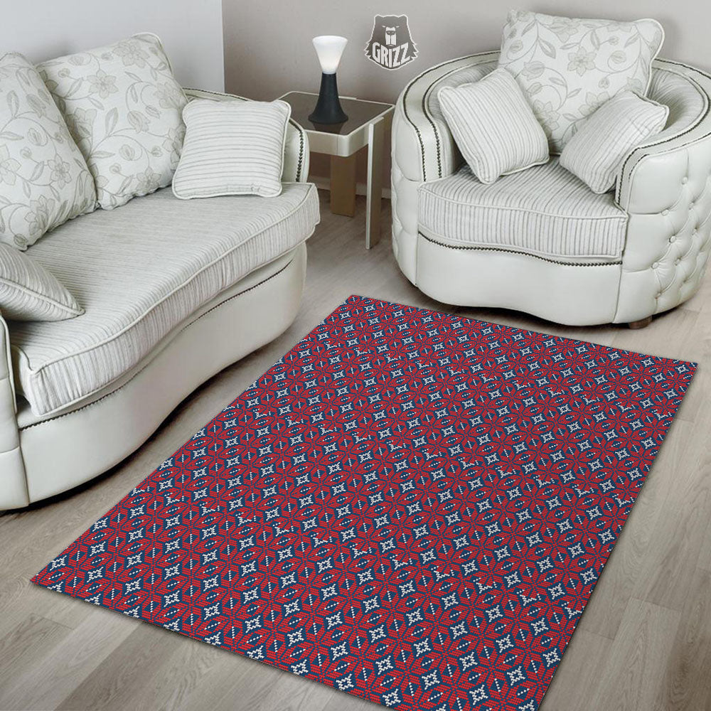 Knitted Flower Print Pattern Floor Mat-grizzshop