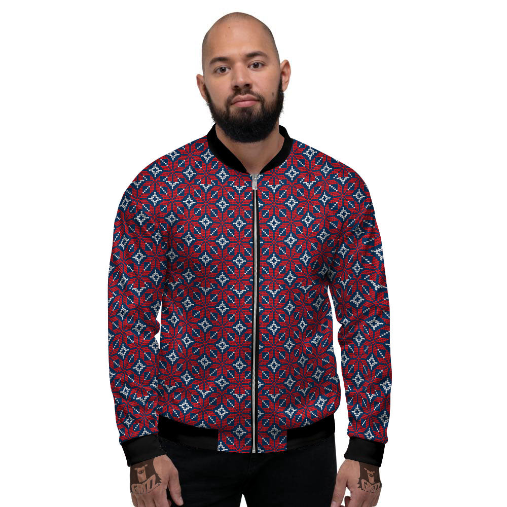 Knitted Flower Print Pattern Men's Bomber Jacket-grizzshop